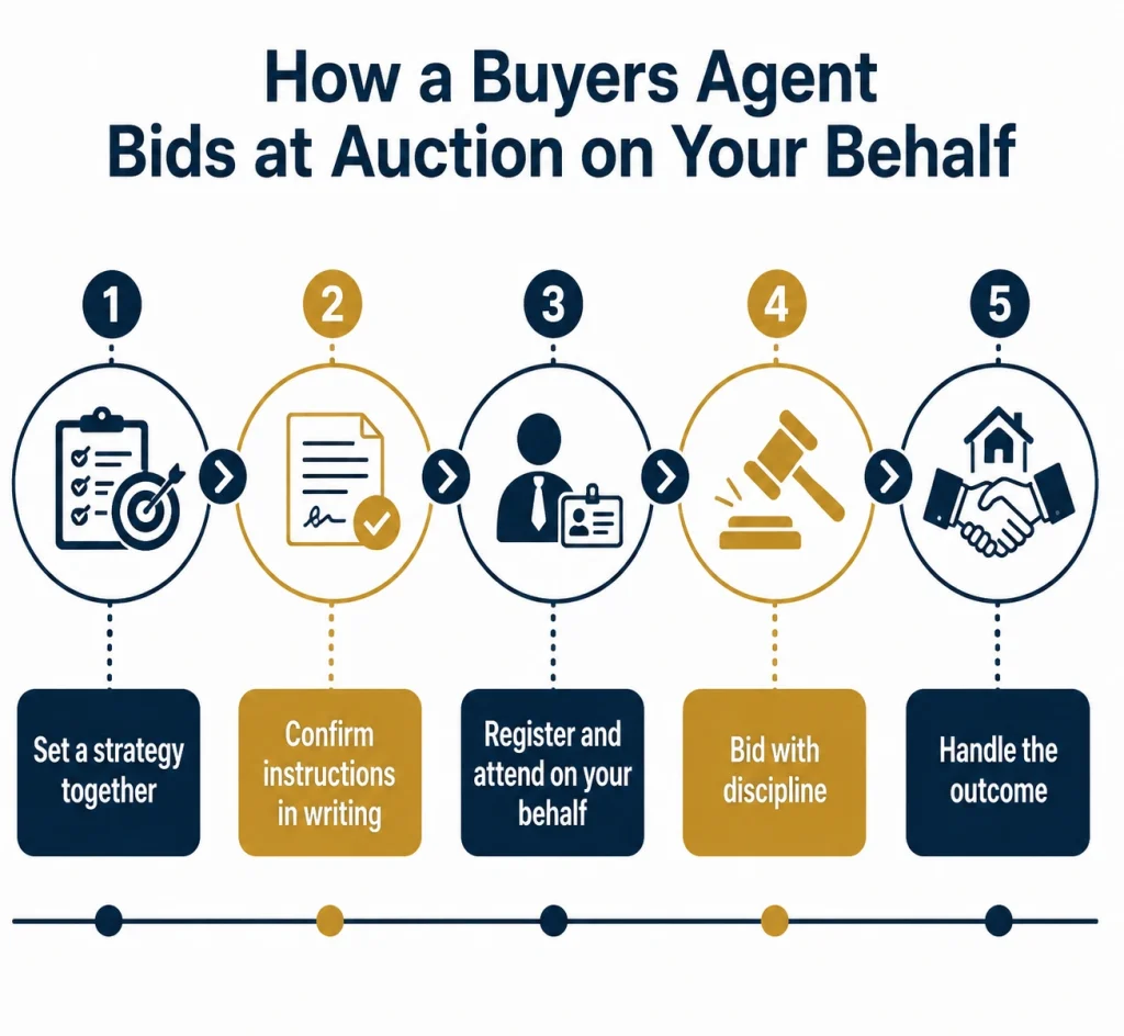 Buyers agent bidding at auction on behalf of a property buyer.