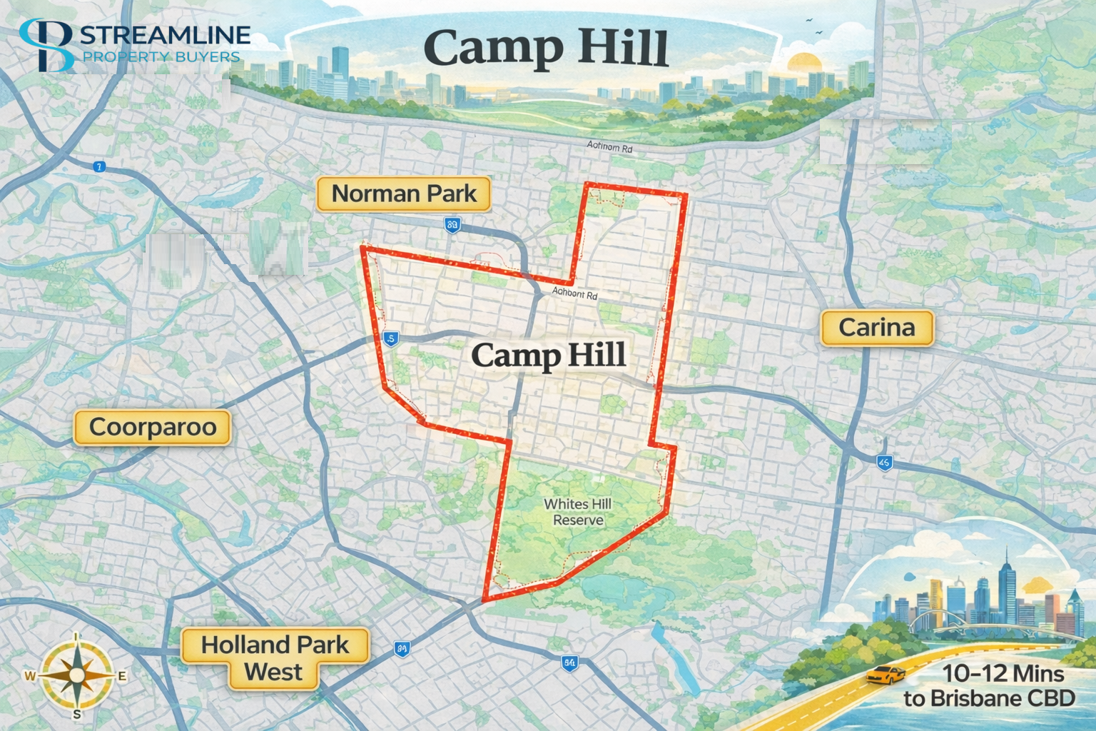 Camp Hill Border Map: Key Locations and Neighborhoods Around the Area in Brisbane