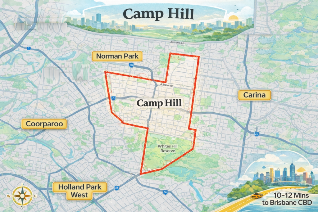 Camp Hill Border Map: Key Locations and Neighborhoods Around the Area.