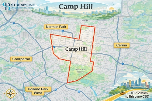 Camp Hill Border Map: Key Locations and Neighborhoods Around the Area in Brisbane