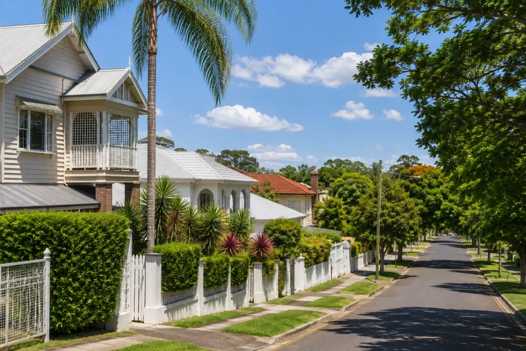 Clayfield Brisbane character homes on leafy residential street.