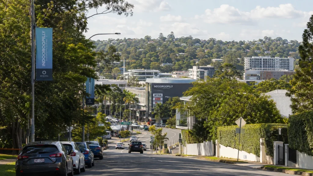 Indooroopilly Brisbane shopping centre and surrounding homes.