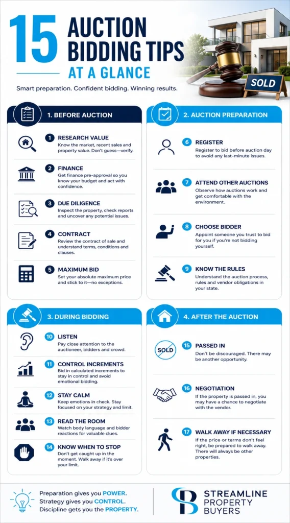 15 auction bidding tips for Brisbane property buyers.