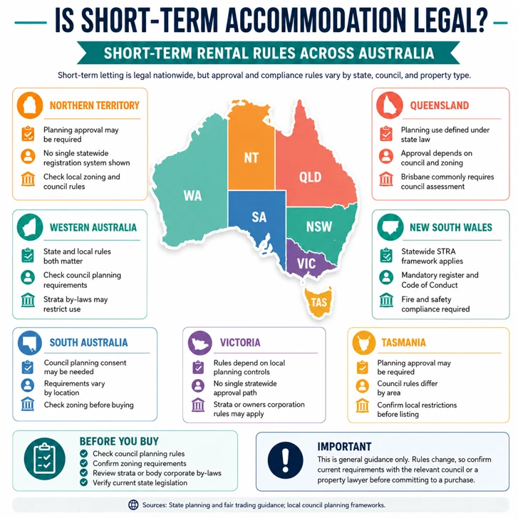 Short-term accommodation laws and rental rules across Australia.